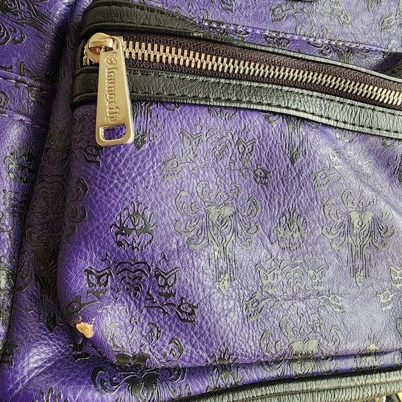 Disney Parks Loungefly Haunted Mansion Wallpaper Purple And Black Mini Backpack - Picture 4 of 10